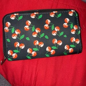Black Wallet with Red and White Cherry Design
